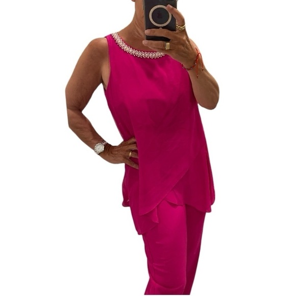 Marina Pink Overlay Embellished Sleeveless Jumpsuit.Size 10 - Picture 4 of 15